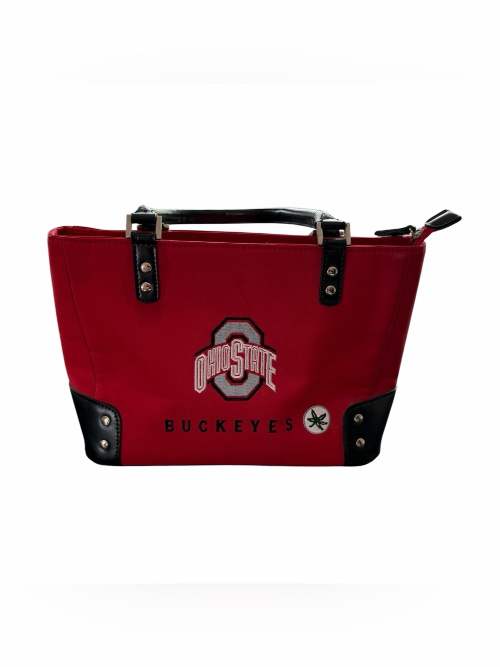 Buckeyes Red Tote Bag with Black Trim measuring 11”x 8” x 5”